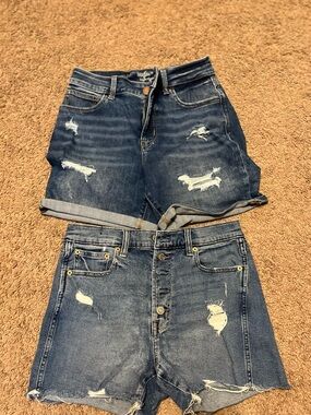 Two Distressed Denim Shorts - Dark Blue